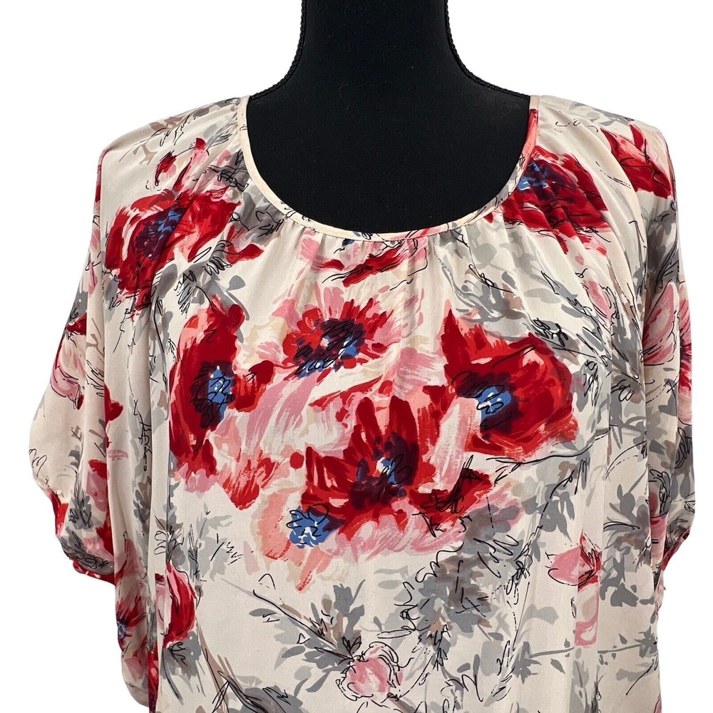 Cabi Womens Gypsy 100% Silk Pink Red Floral Dolman Sleeve Top Shirt Small - Picture 3 of 7